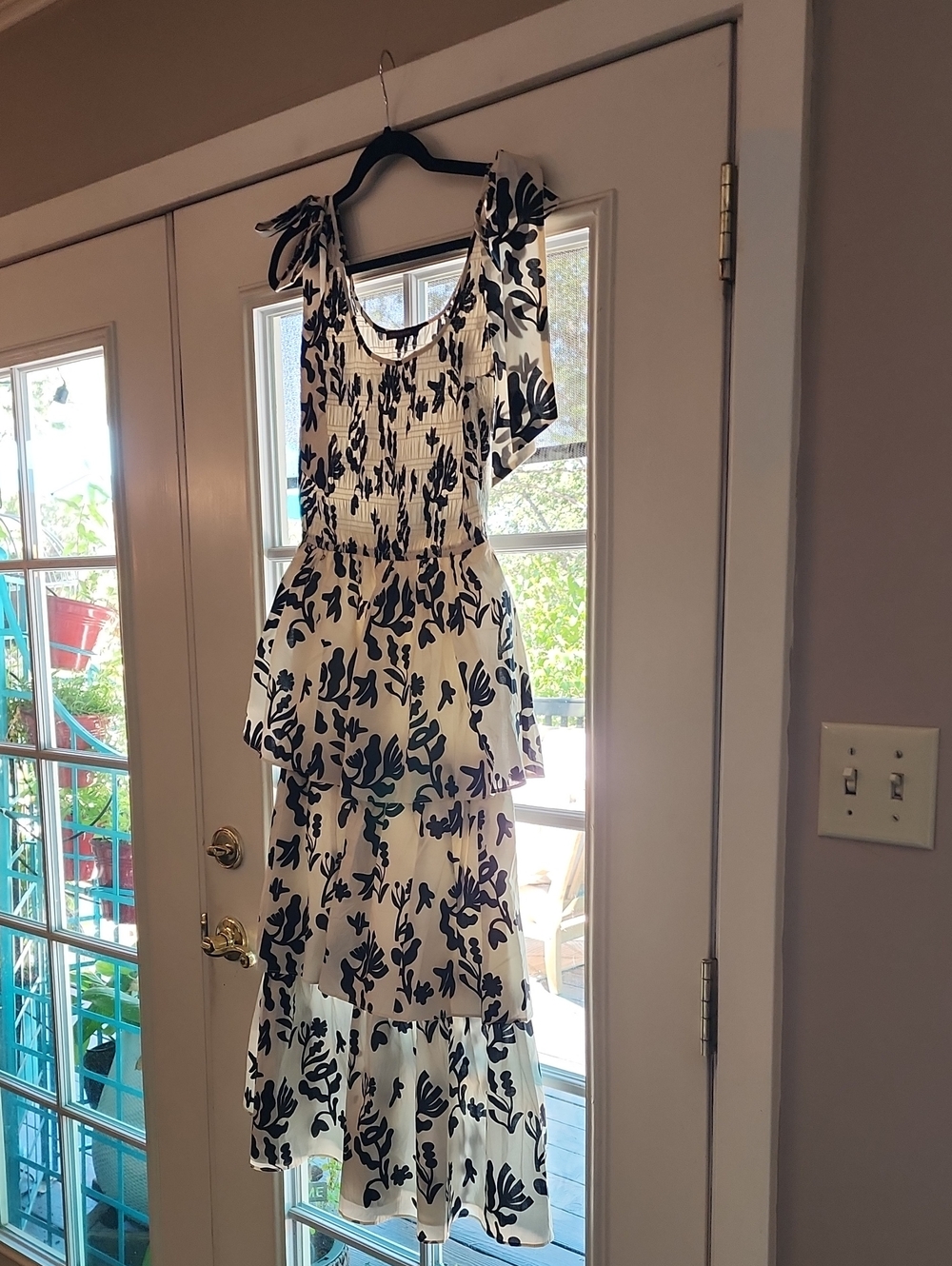 White and Black Floral Tiered Maxi Dress